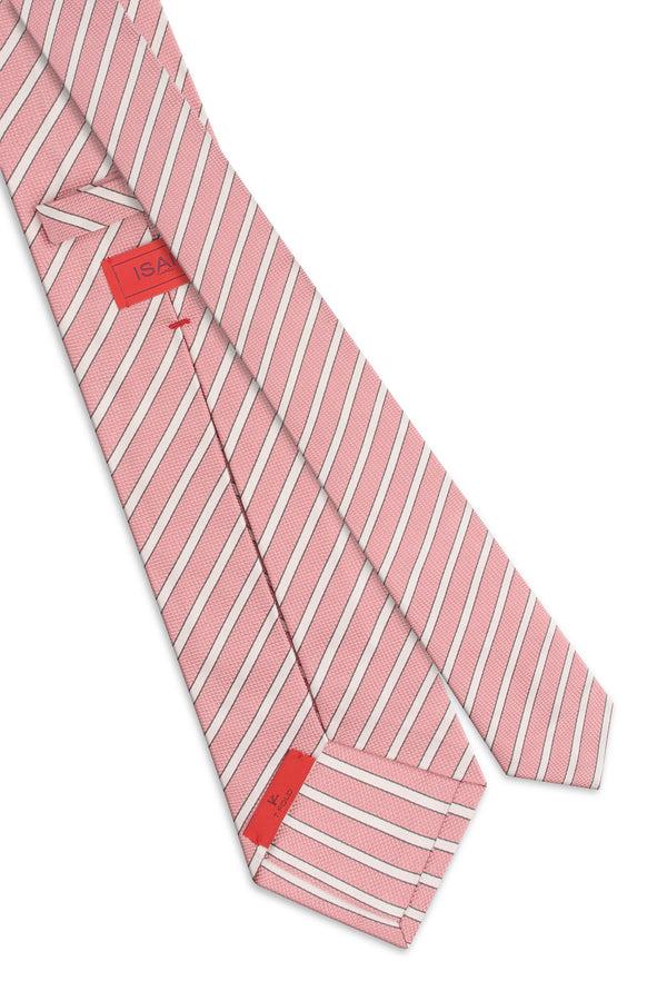 Isaia 7 Fold Tie Tie Pink Stripe