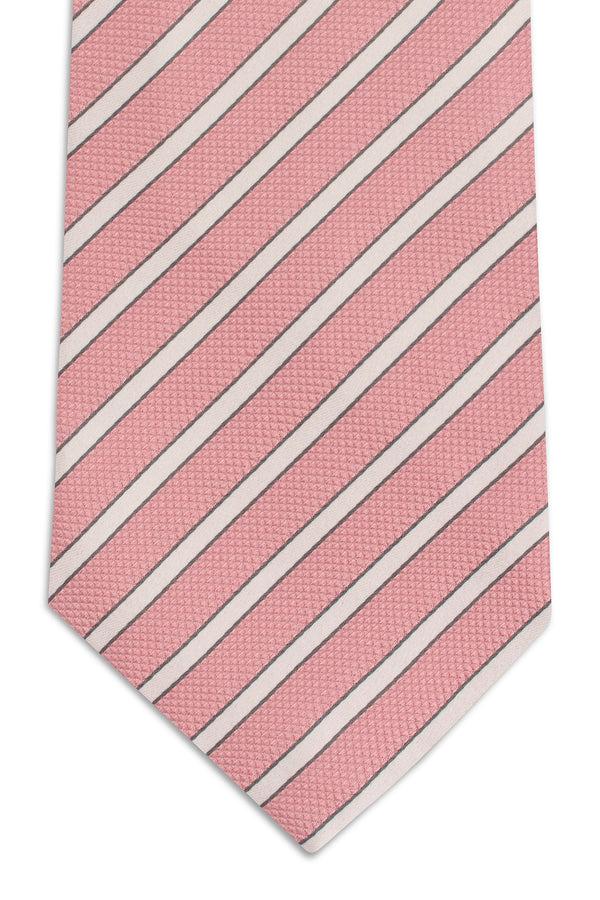 Isaia 7 Fold Tie Tie Pink Stripe