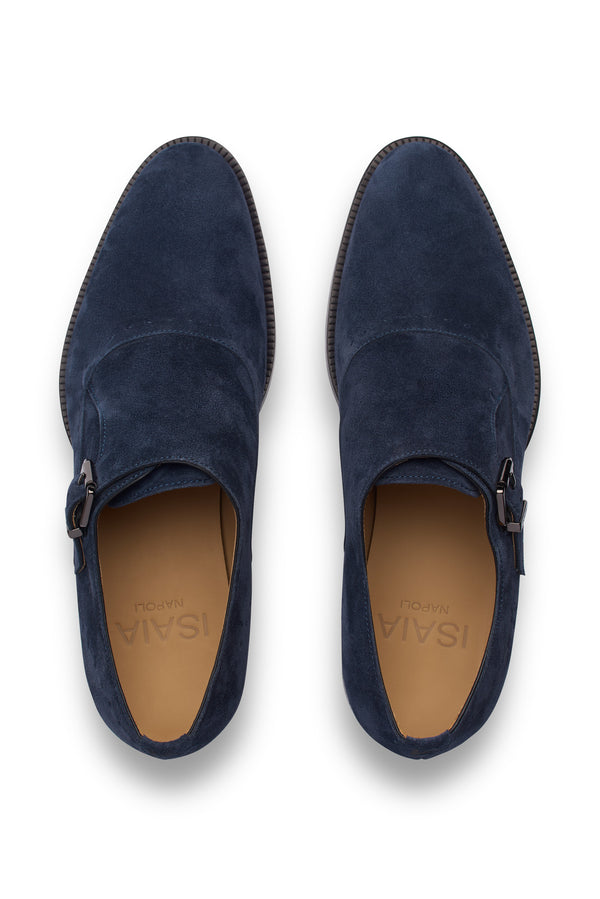 Isaia AMF Suede Single Monk Strap Shoes Navy