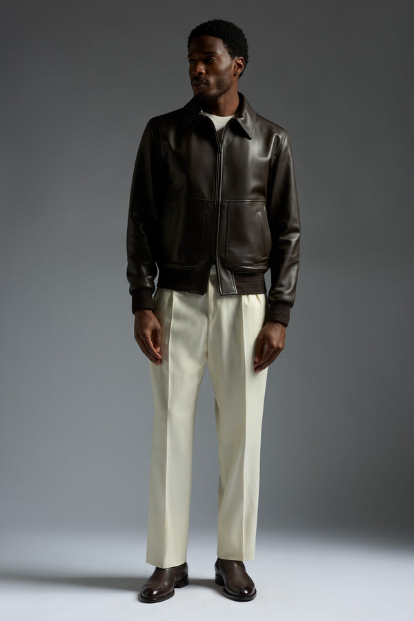 Isaia Aviator Jacket Leather Jacket Dark Brown