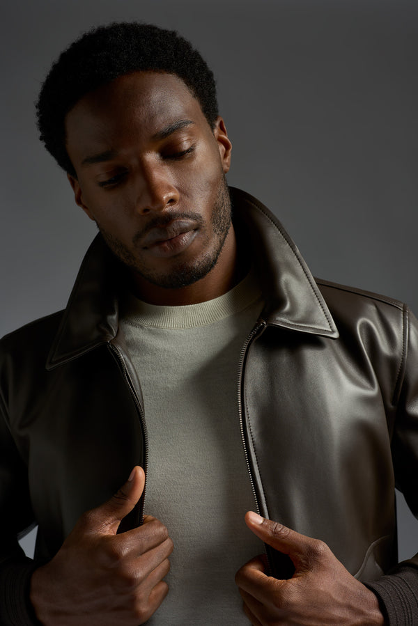 Isaia Aviator Jacket Leather Jacket Dark Brown