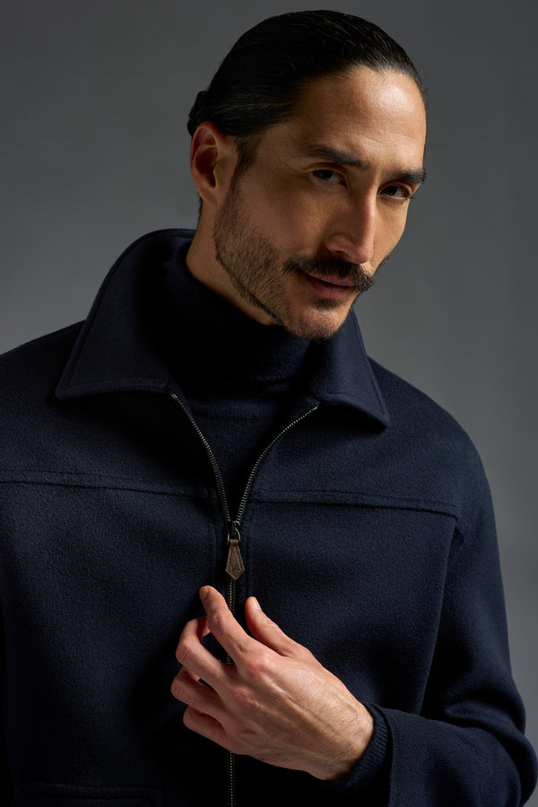 Isaia College Bomber Sport Jacket Navy