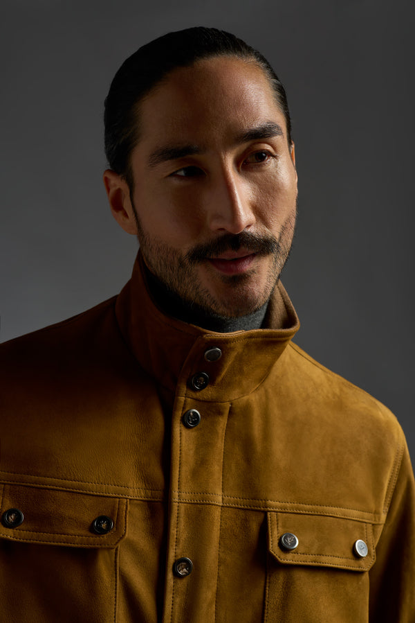 Isaia Field Jacket Leather Jacket Orange