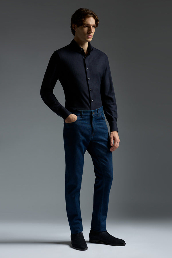 Isaia Jersey Long Sleeve Shirt Sport Shirt Navy