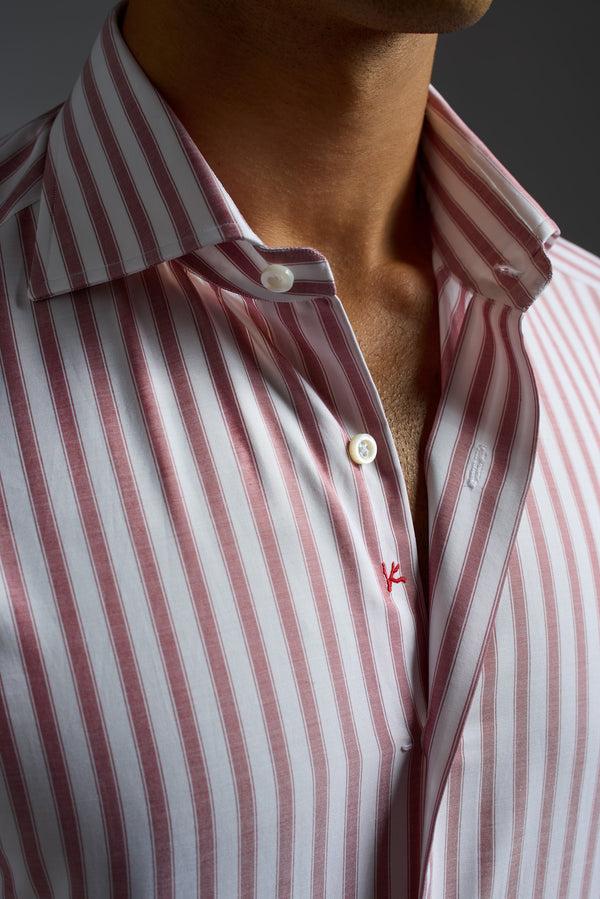 Isaia Mix Dress Shirt Shirt Red And White Stripe