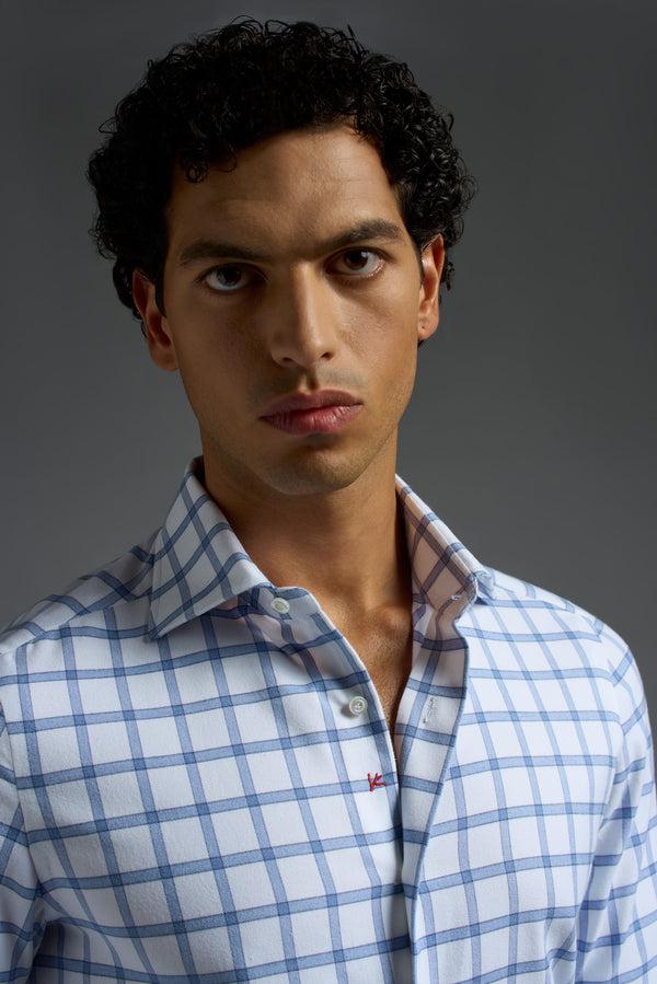 Isaia Mix Dress Shirt Shirt White And Blue Check