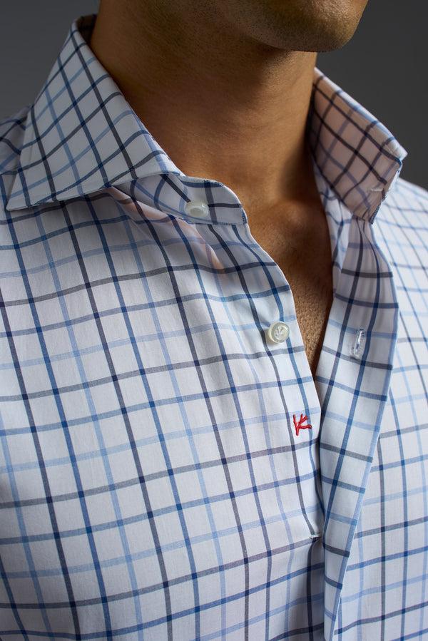 Isaia Mix Dress Shirt Shirt White And Blue Check