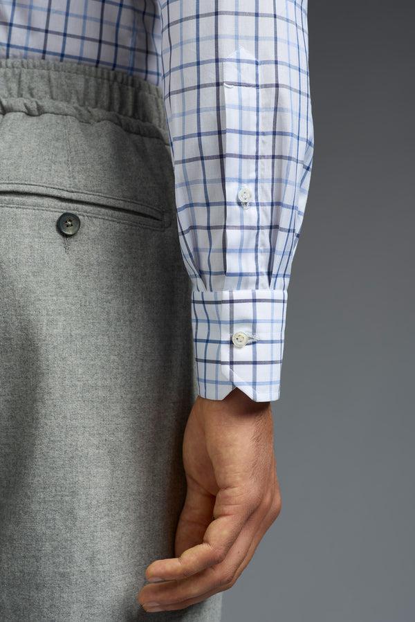 Isaia Mix Dress Shirt Shirt White And Blue Check