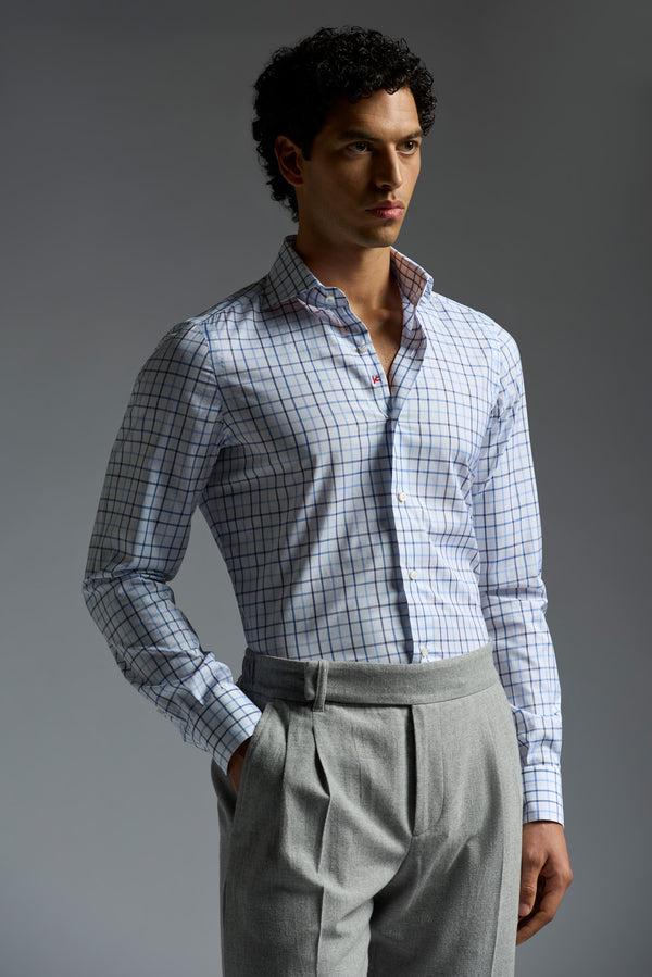 isaia Mix Dress Shirt Shirt White And Blue Check