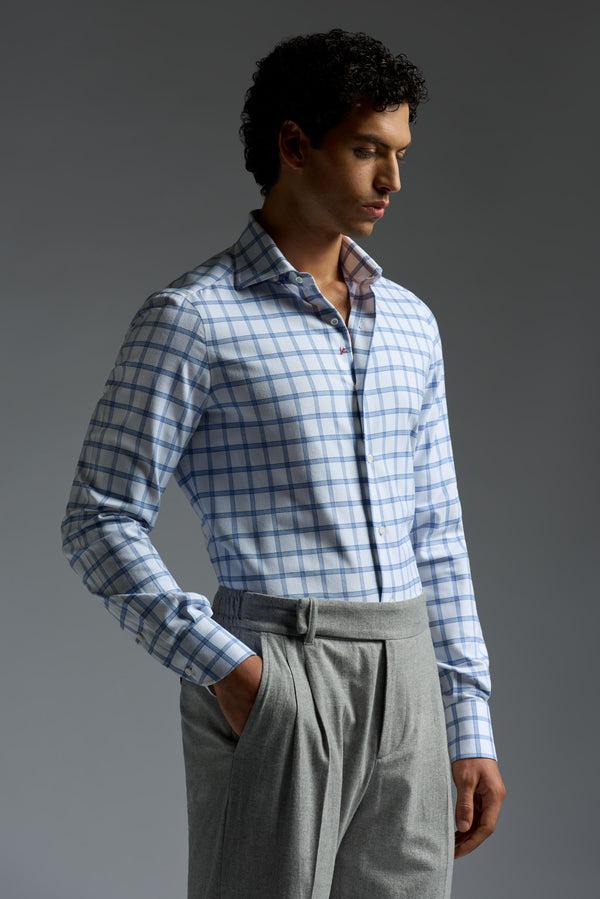 isaia Mix Dress Shirt Shirt White And Blue Check