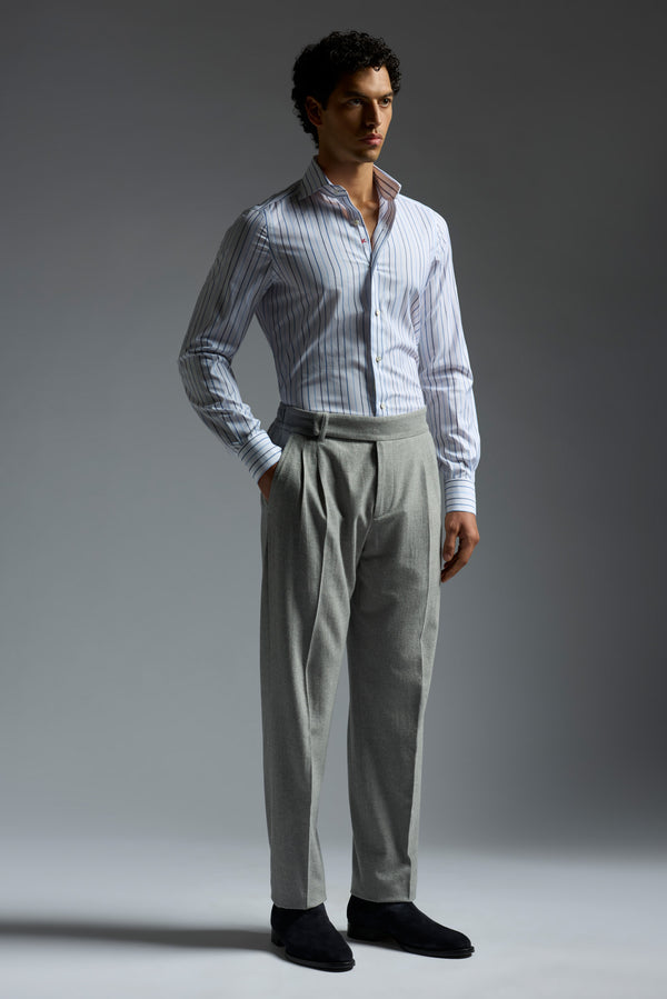 Isaia Mix Dress Shirt Shirt White And Blue Stripe