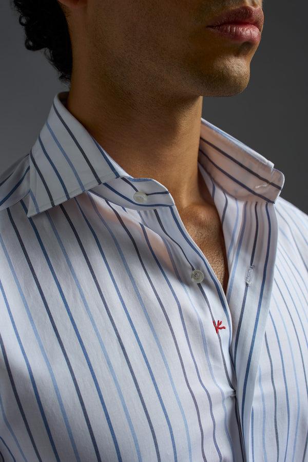 Isaia Mix Dress Shirt Shirt White And Blue Stripe