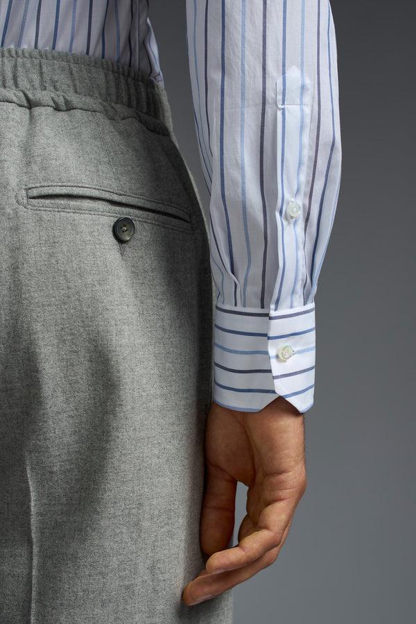 Isaia Mix Dress Shirt Shirt White And Blue Stripe