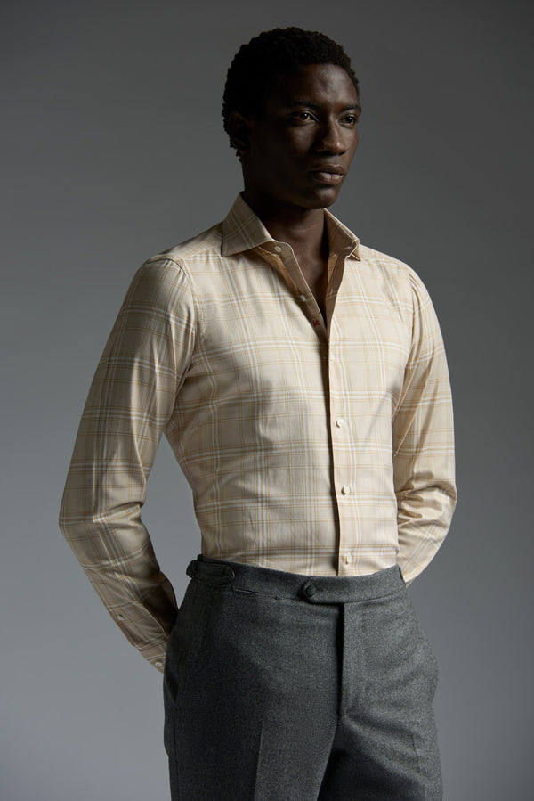 isaia Mix Dress Shirt Shirt Yellow Check