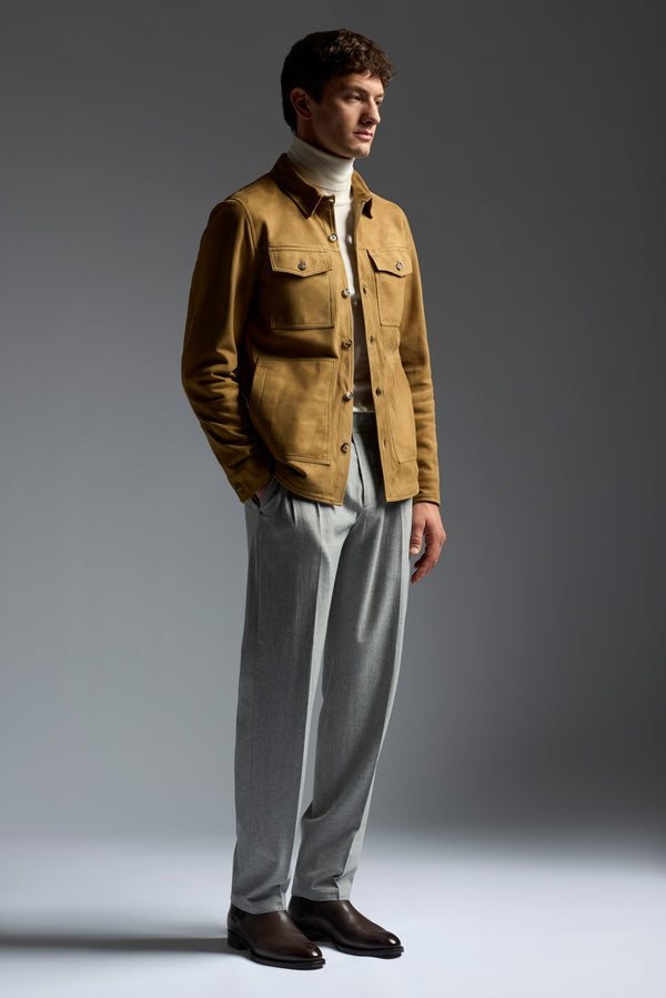 Isaia Overshirt Leather Jacket Maroon