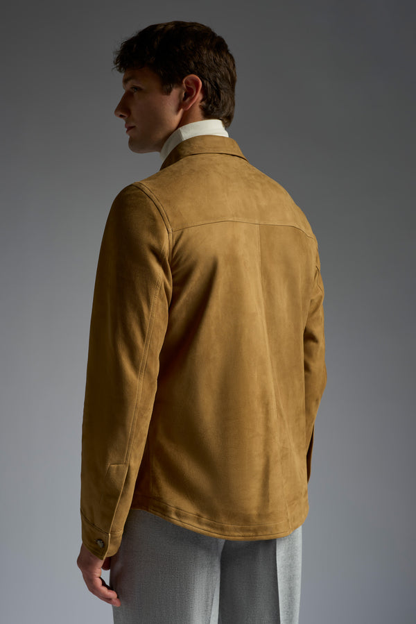 Isaia Overshirt Leather Jacket Maroon