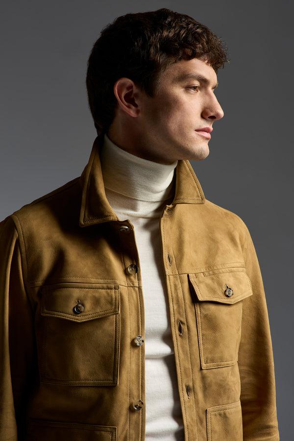 Isaia Overshirt Leather Jacket Maroon