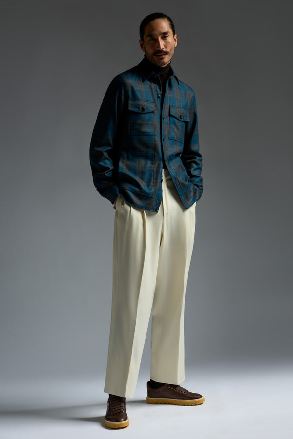 Isaia Overshirt Overshirt Blue Check With Brown