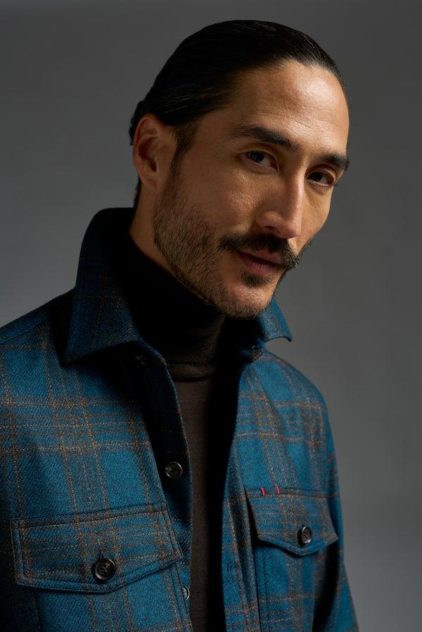 Isaia Overshirt Overshirt Blue Check With Brown