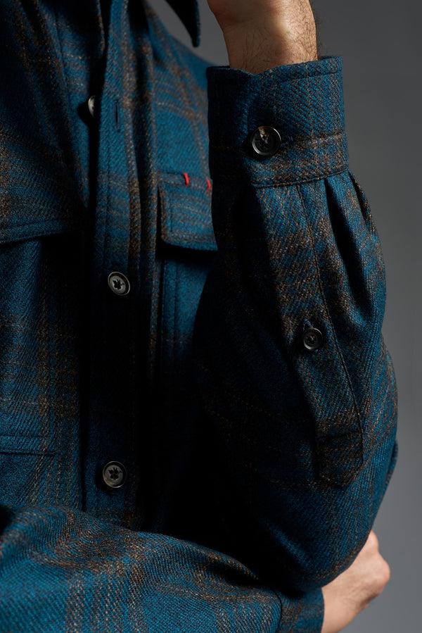 Isaia Overshirt Overshirt Blue Check With Brown