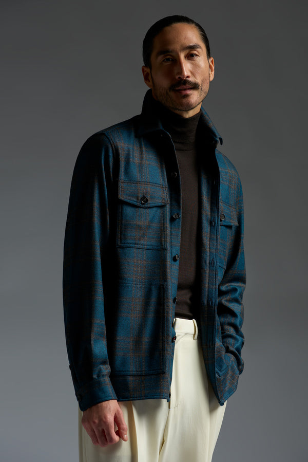 isaia Overshirt Overshirt Blue Check With Brown