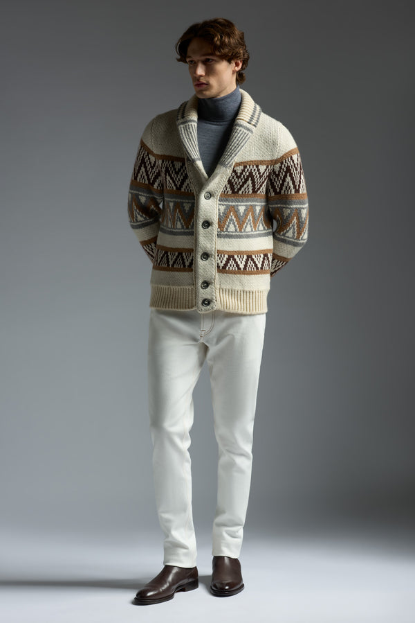 Isaia Shawl Collar Cardigan Knitwear White