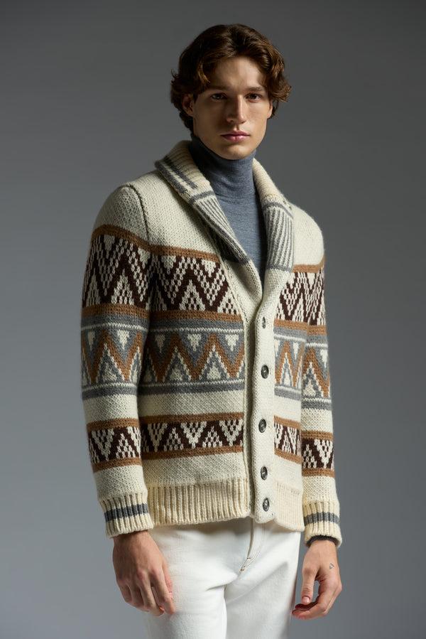 isaia Shawl Collar Cardigan Knitwear White