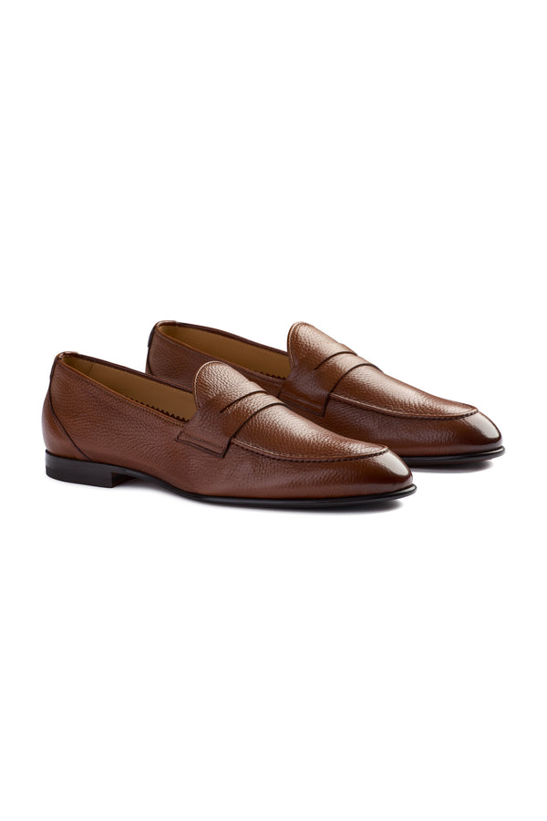 Isaia Unlined Leather Penny Loafer Shoes Rust