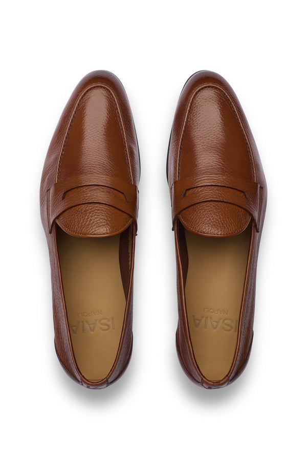 Isaia Unlined Leather Penny Loafer Shoes Rust
