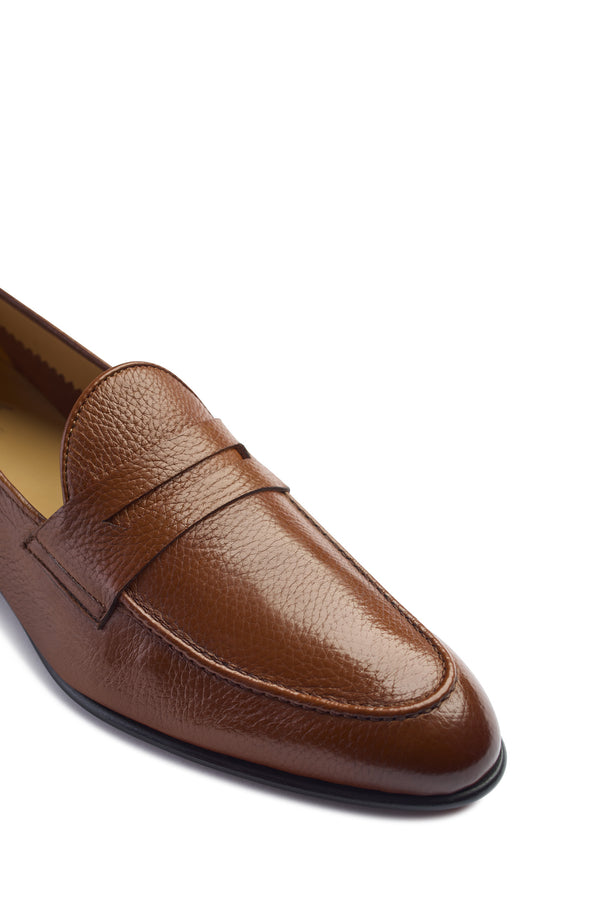 Isaia Unlined Leather Penny Loafer Shoes Rust