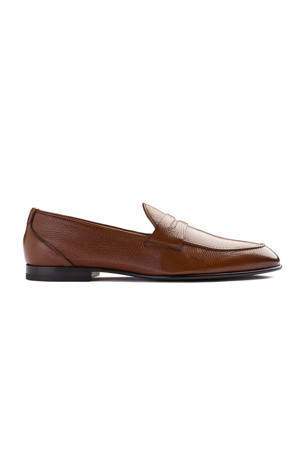 isaia Unlined Leather Penny Loafer Shoes Rust