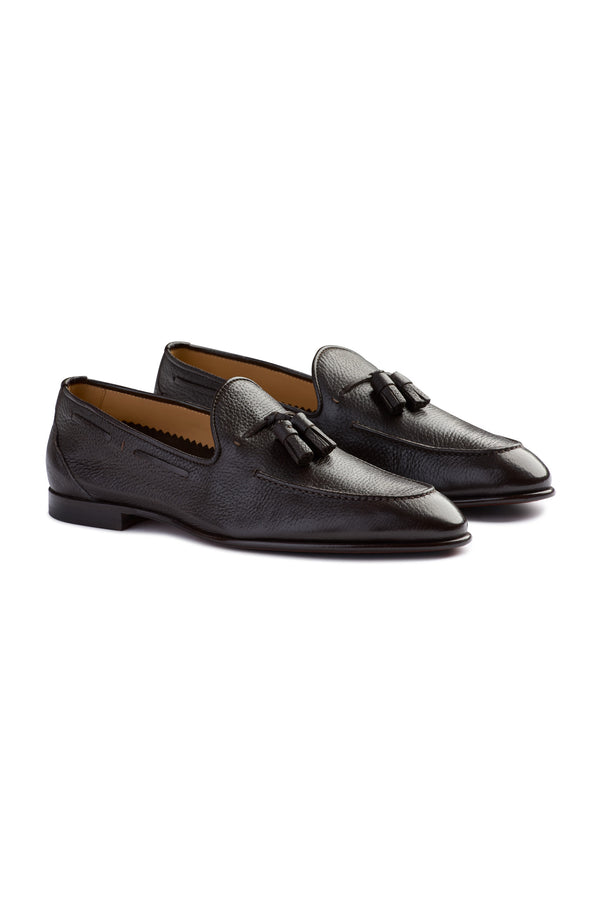 Isaia Unlined Leather Tassel Loafer Shoes Brown