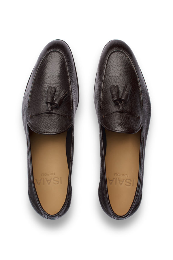 Isaia Unlined Leather Tassel Loafer Shoes Brown