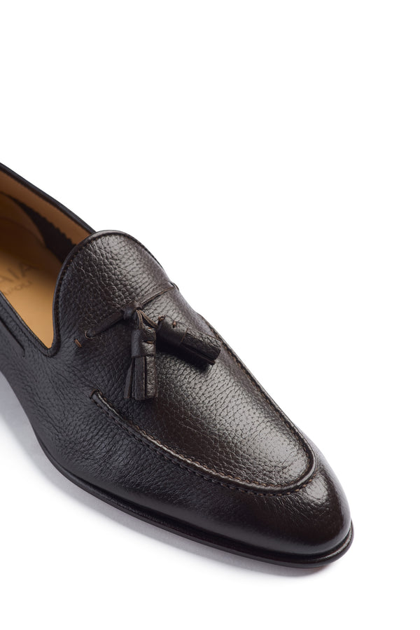 Isaia Unlined Leather Tassel Loafer Shoes Brown