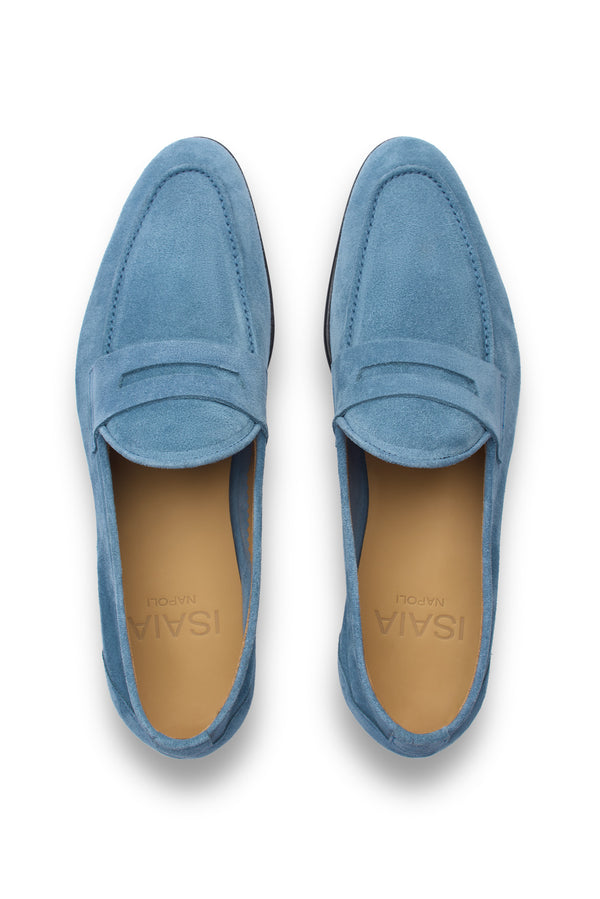 Isaia Unlined Sueede Penny Loafer Shoes Dark Beige