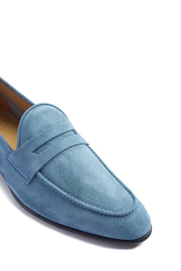 Isaia Unlined Sueede Penny Loafer Shoes Dark Beige