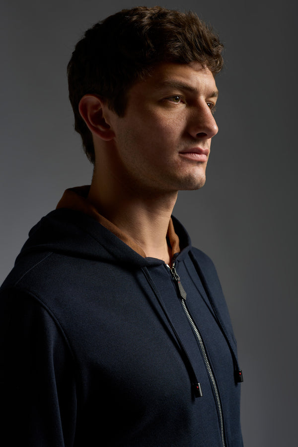 Isaia Zip-Up Hoodie Sweatshirt Blue And Brown