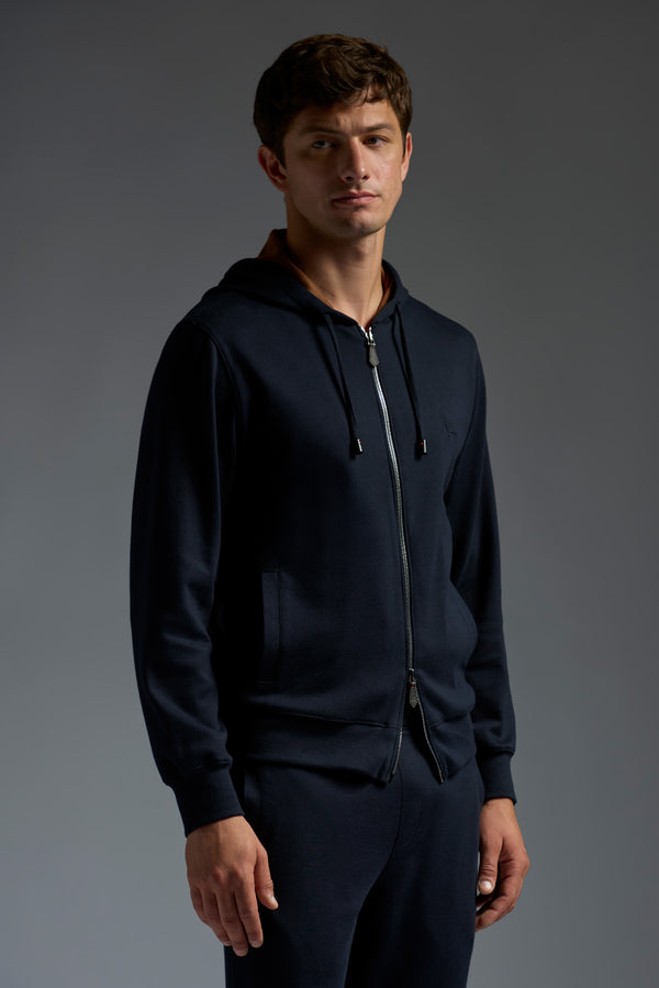 isaia Zip-Up Hoodie Sweatshirt Blue And Brown