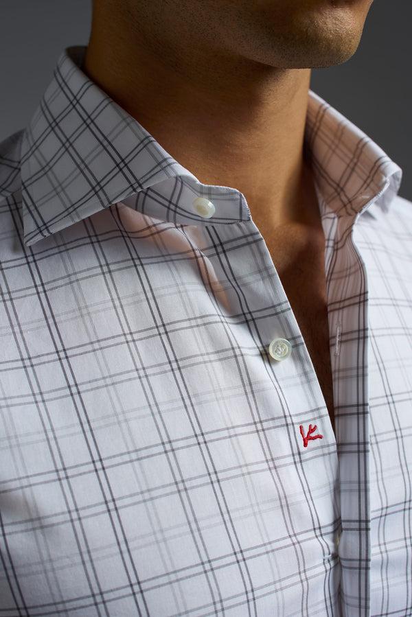 Isaia Mix Dress Shirt Shirt Grey Blue And White Check