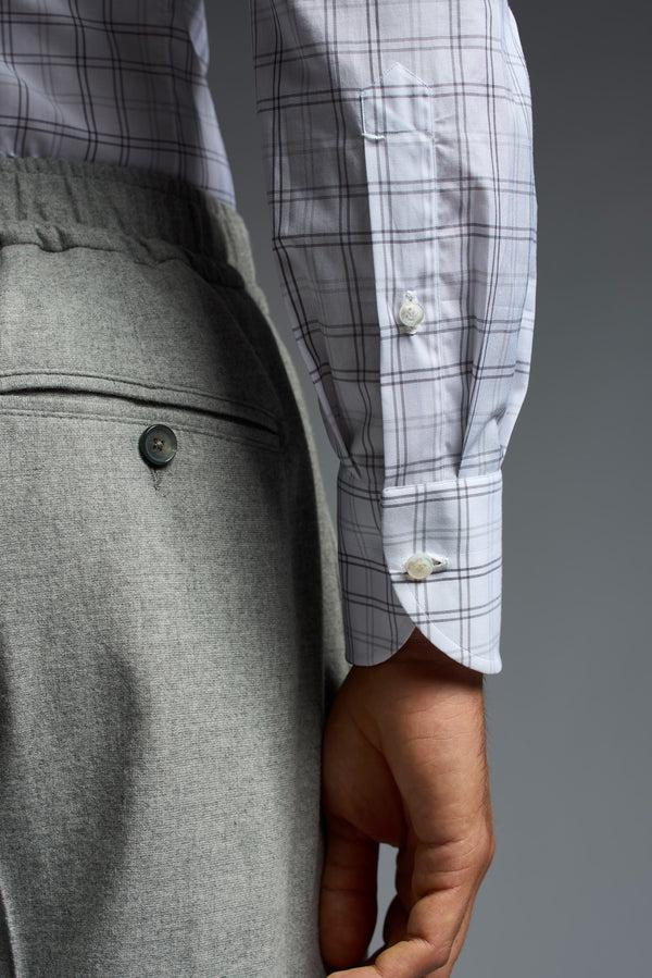 Isaia Mix Dress Shirt Shirt Grey Blue And White Check