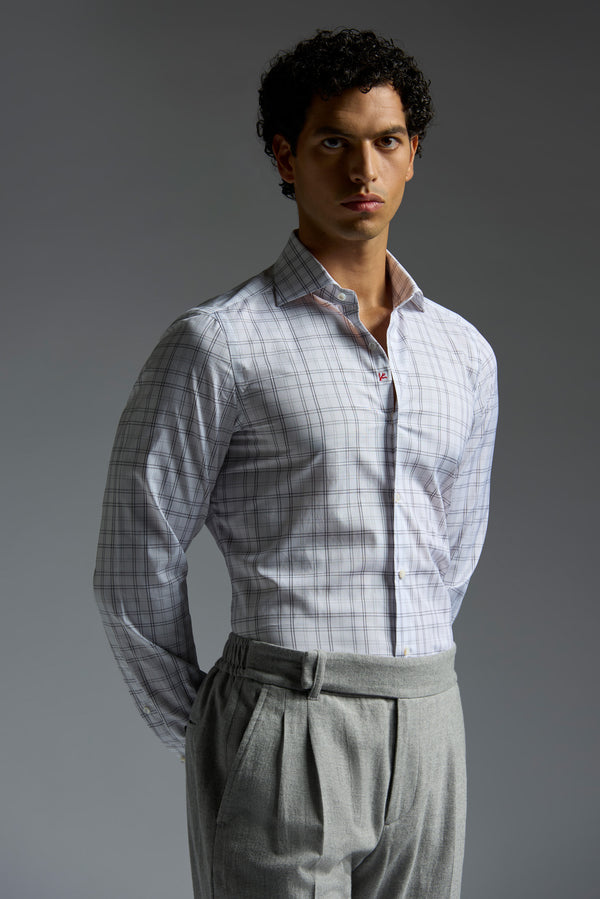 isaia Mix Dress Shirt Shirt Grey Blue And White Check