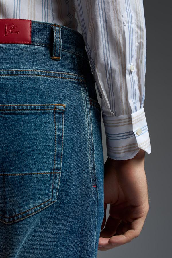 Isaia Mix Dress Shirt Shirt White Blue And Yellow Stripe