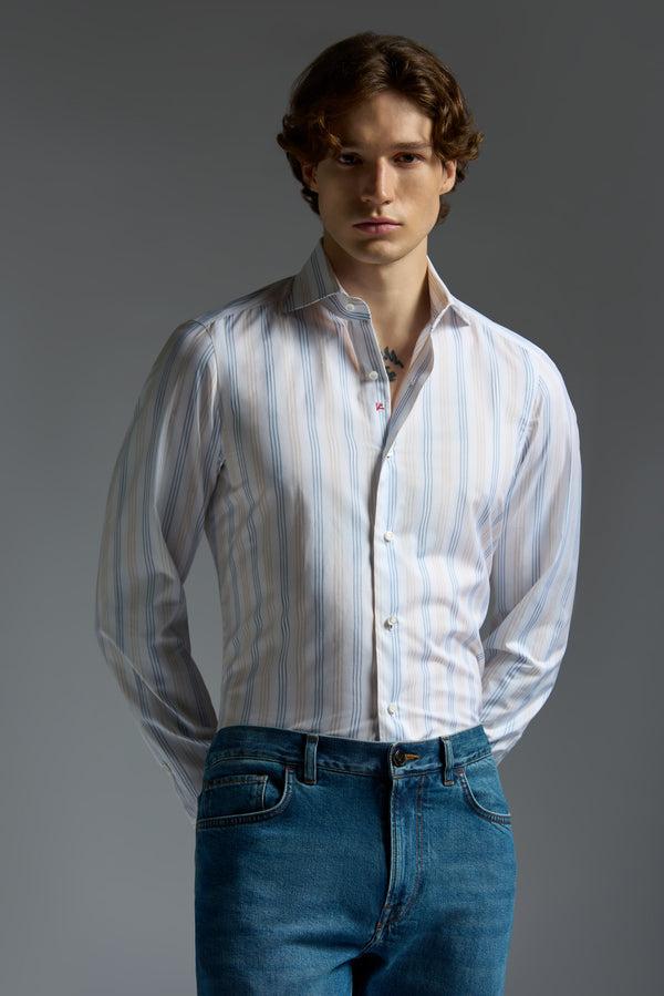isaia Mix Dress Shirt Shirt White Blue And Yellow Stripe