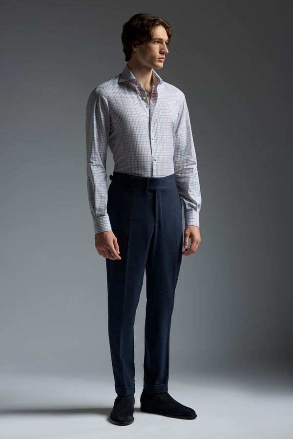 Isaia Mix Dress Shirt Shirt White Brown And Blue Check