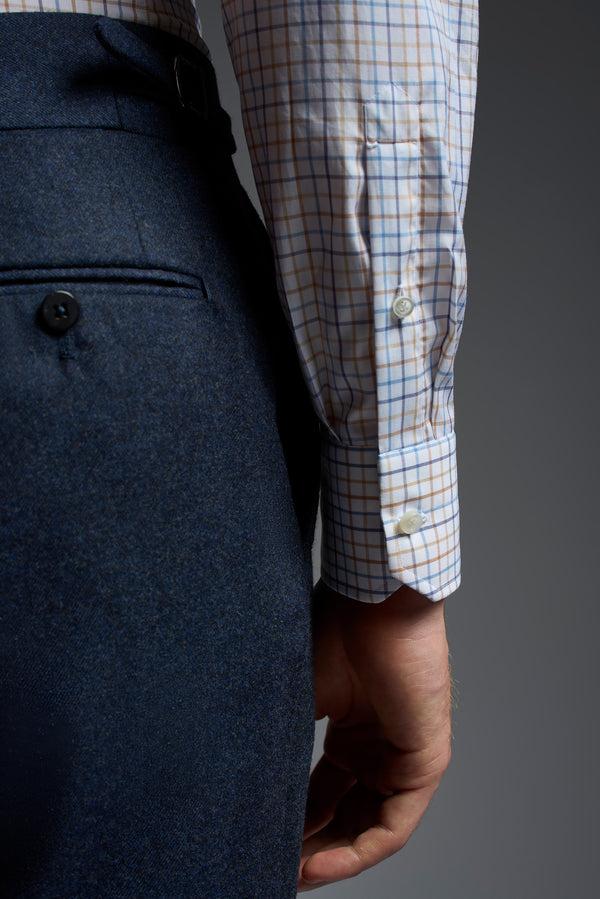 Isaia Mix Dress Shirt Shirt White Brown And Blue Check