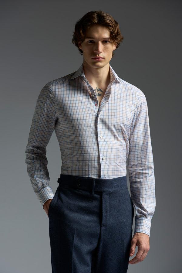 isaia Mix Dress Shirt Shirt White Brown And Blue Check