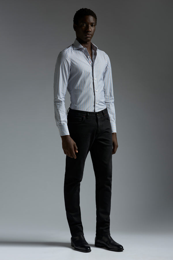 Isaia Mix Dress Shirt Shirt White Brown And Green Stripe