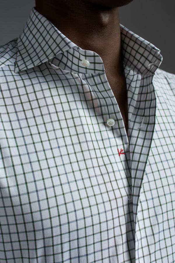 Isaia Mix Dress Shirt Shirt White Green And Grey Stripe