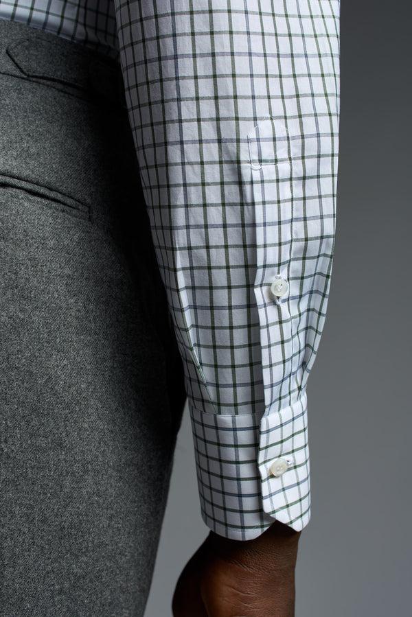 Isaia Mix Dress Shirt Shirt White Green And Grey Stripe