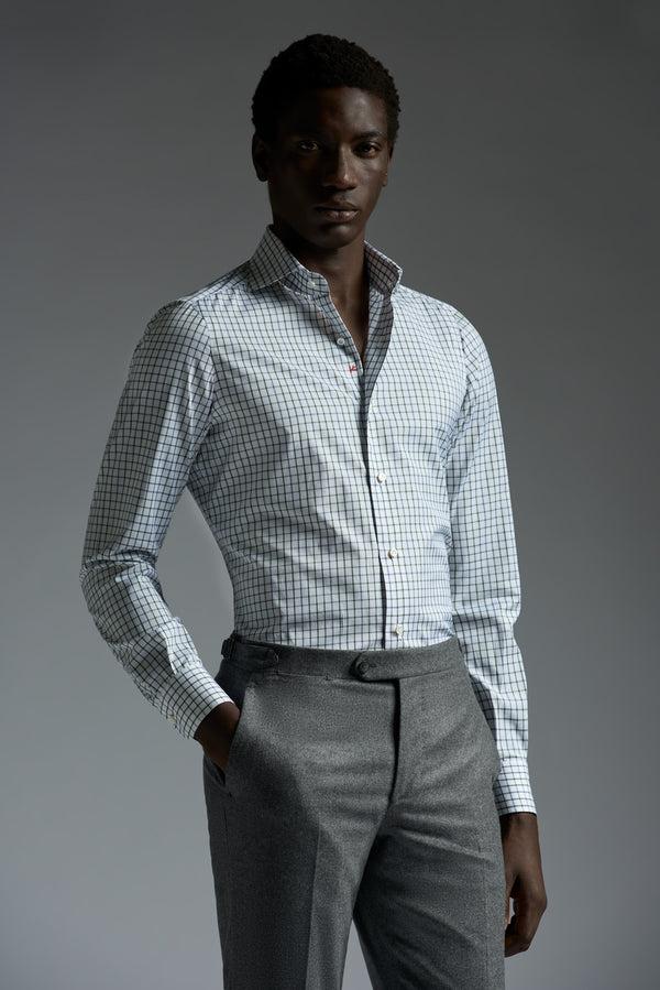 isaia Mix Dress Shirt Shirt White Green And Grey Stripe